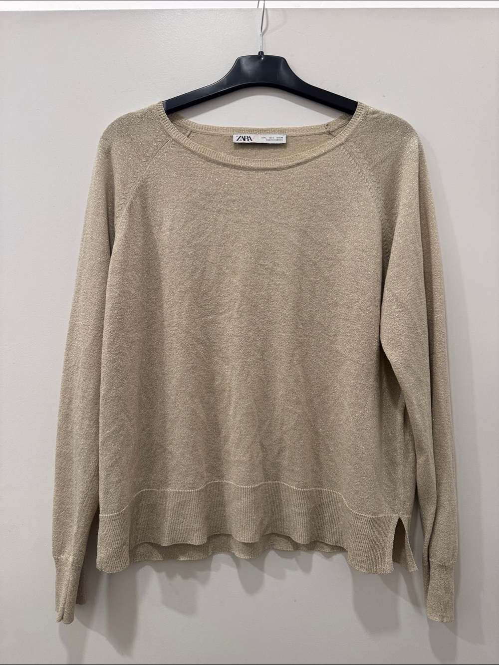 Zara Neutral Beige/Gold Crewneck Sweater